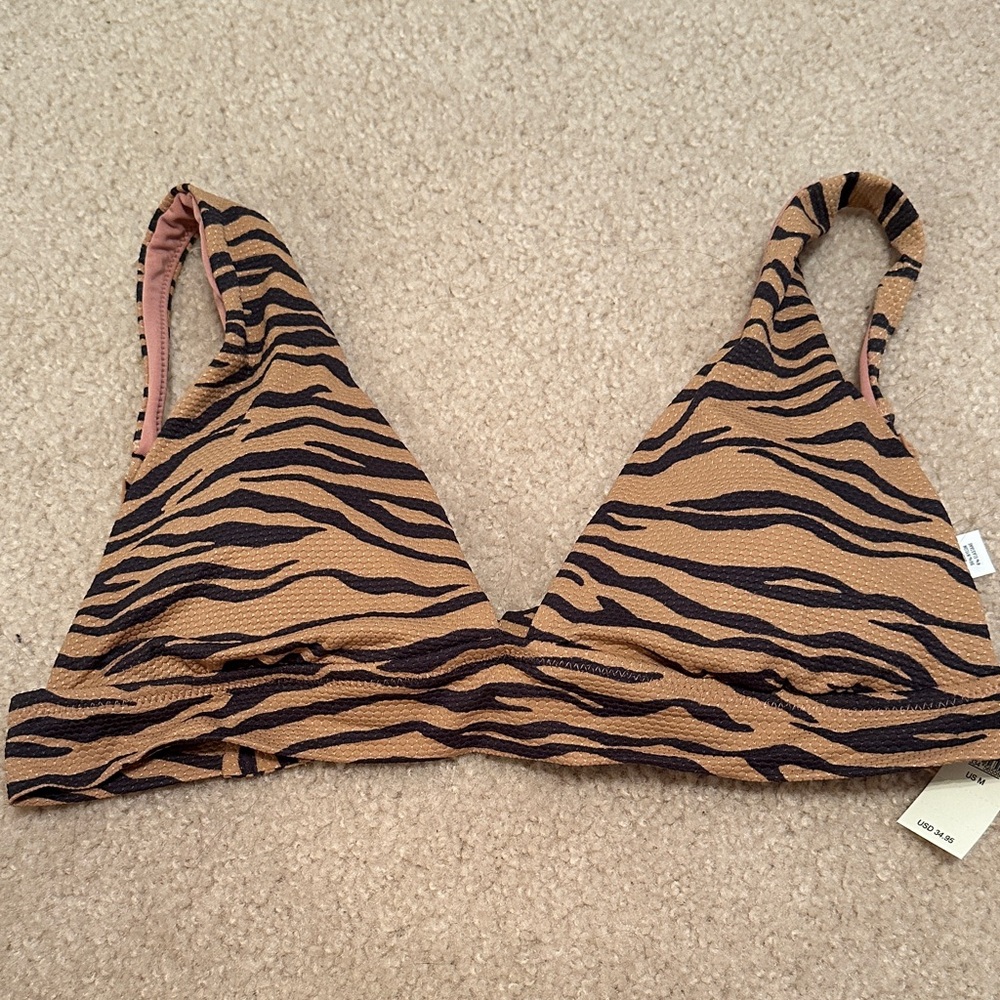 aerie Tiger-Stripe Tie Bikini Top in Tan and Black